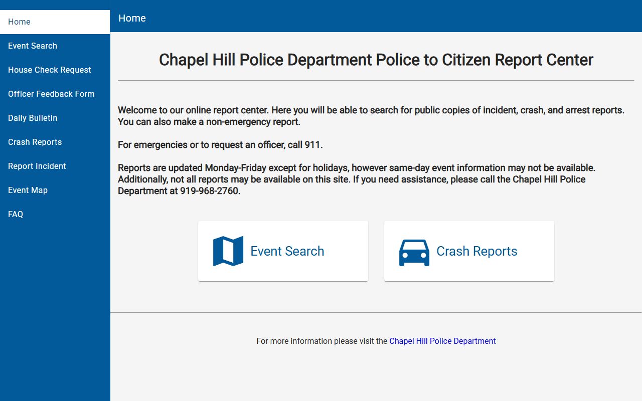 Chapel Hill police blotter P2C portal
