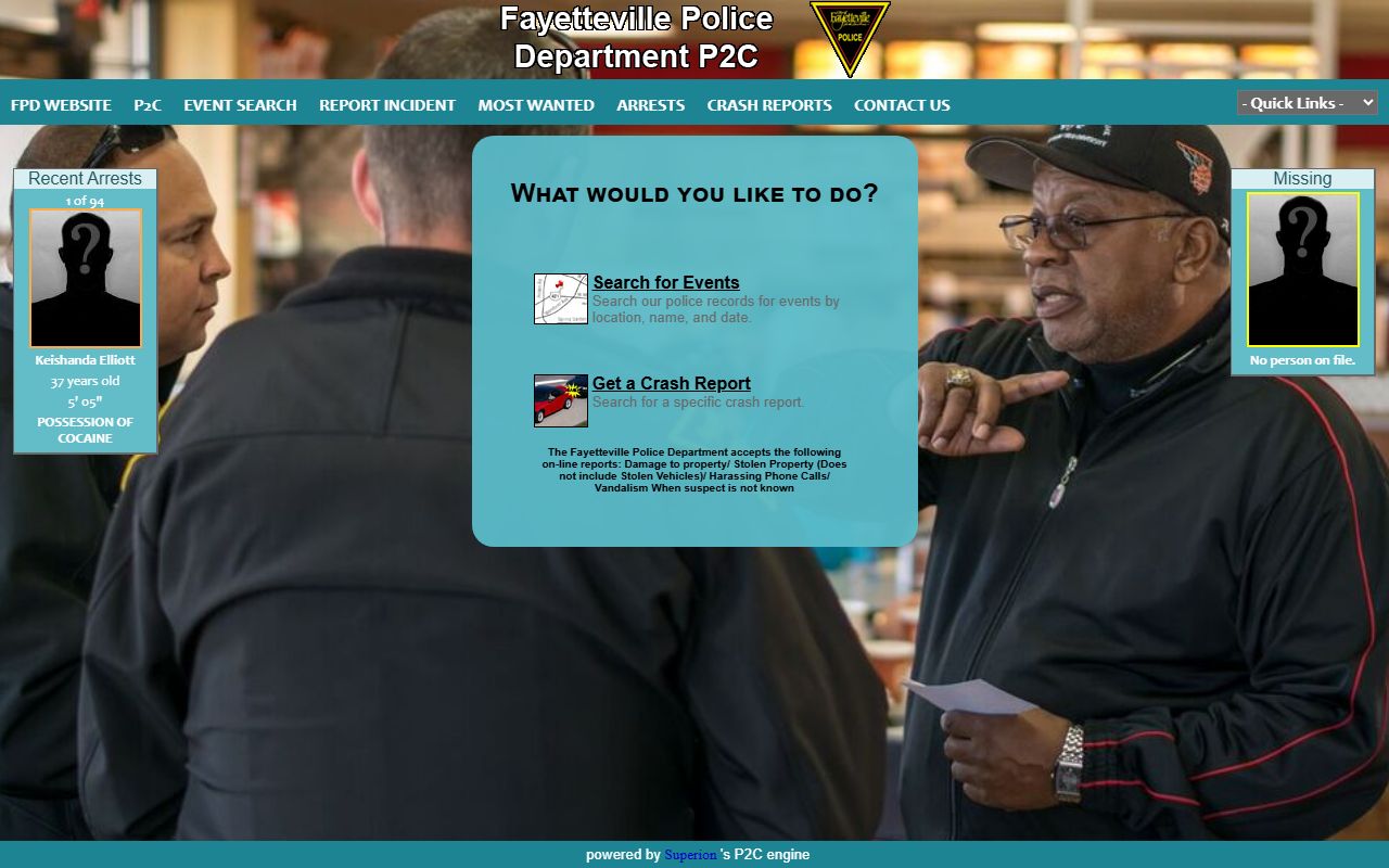 Fayetteville police blotter P2C portal search