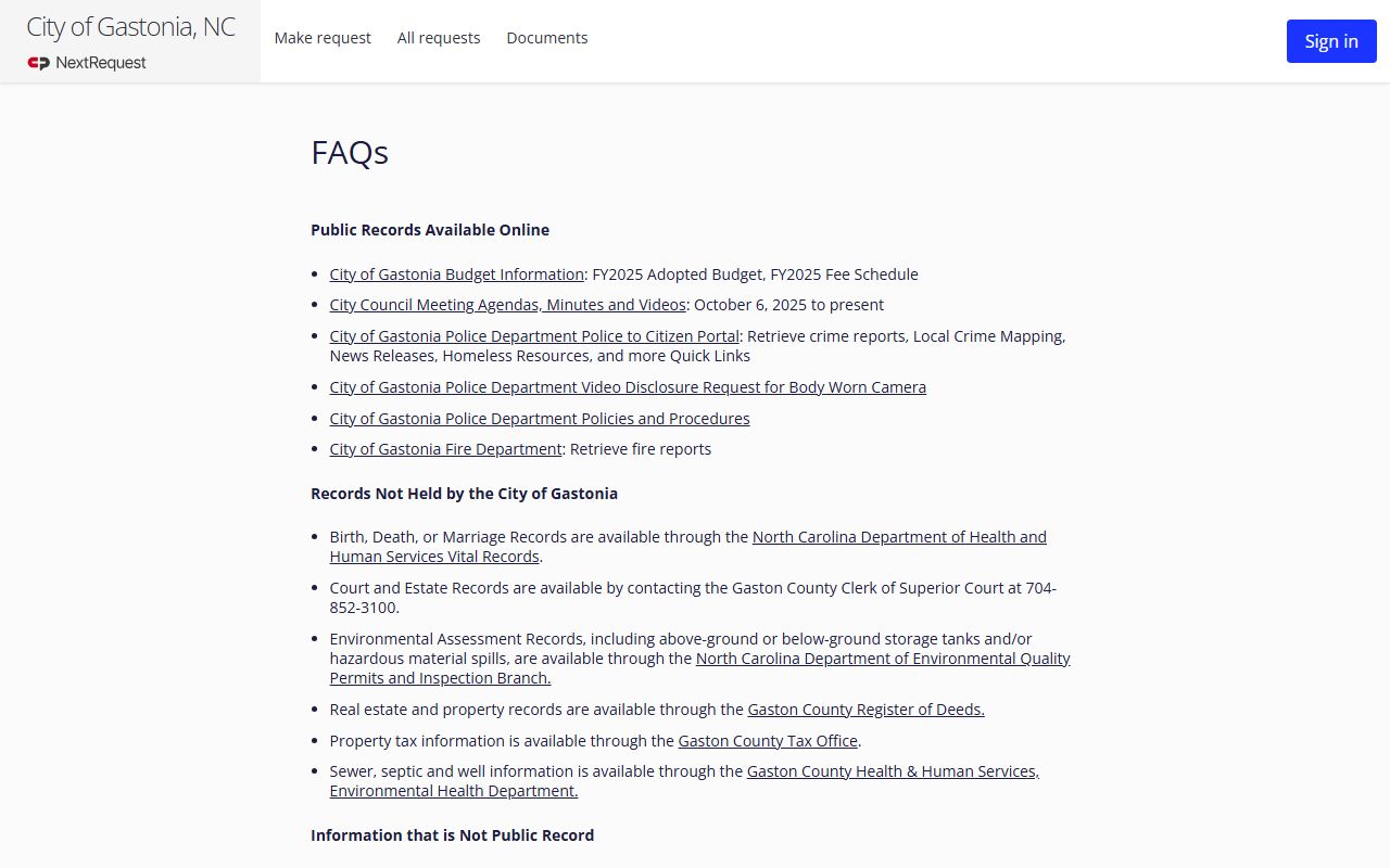 Gastonia police blotter records request portal