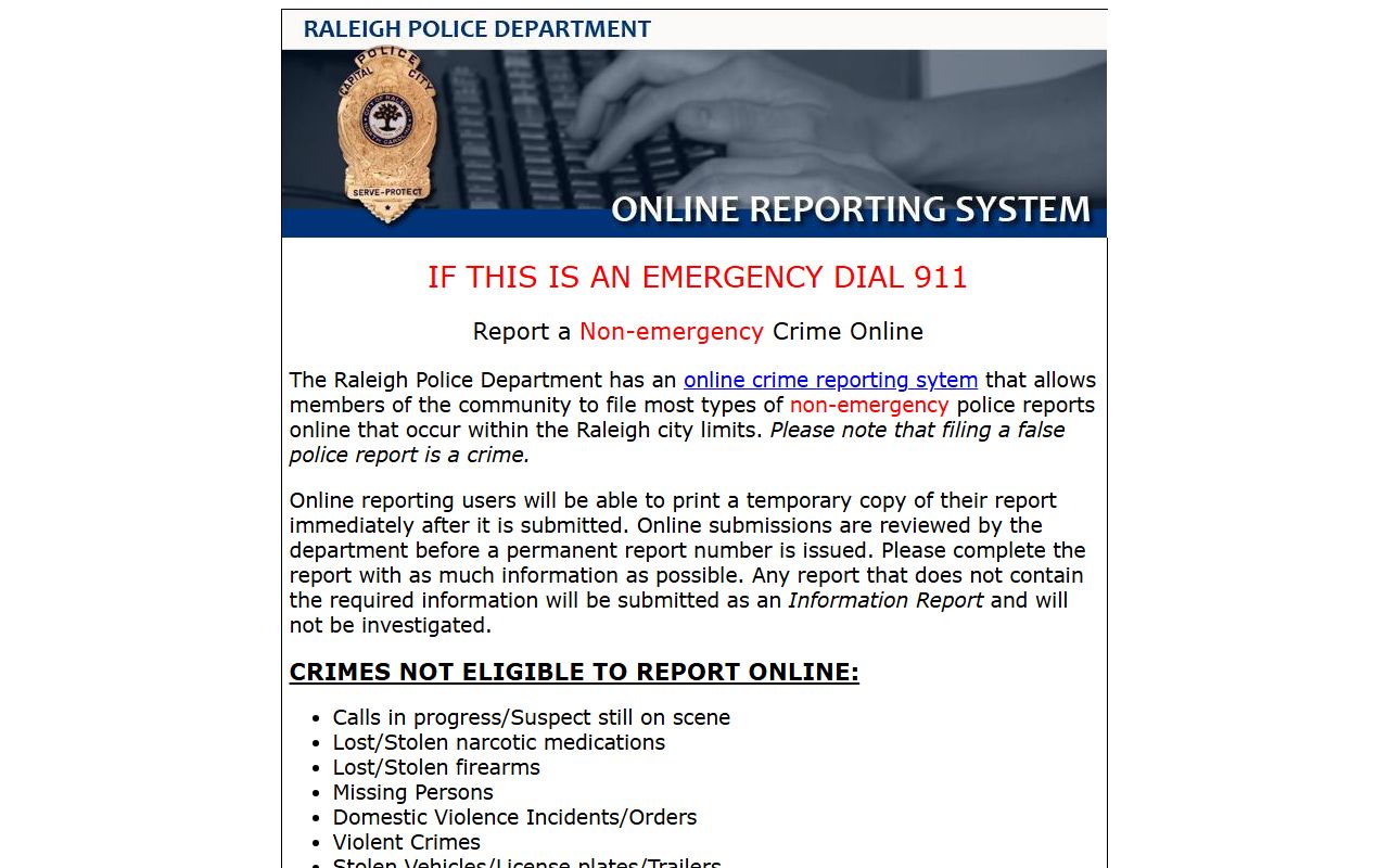 Raleigh police blotter online crime reporting system