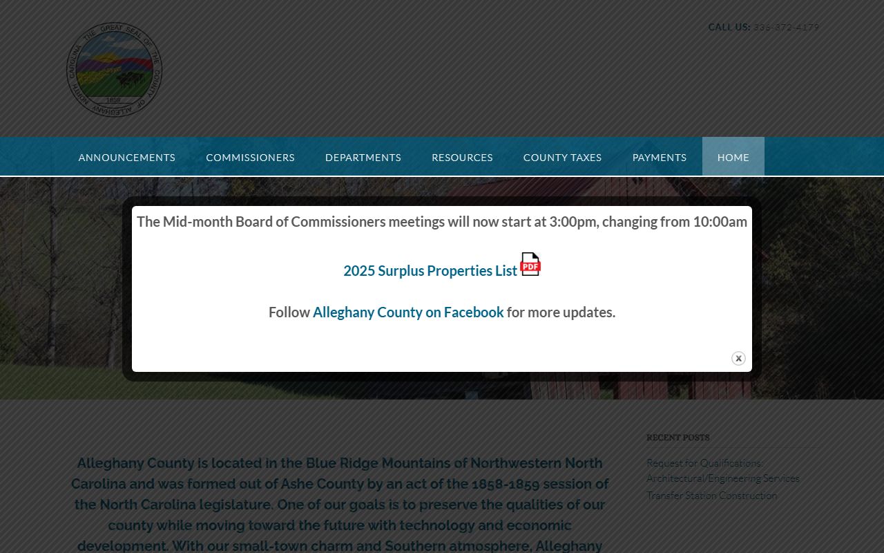 Alleghany County government website for police blotter information