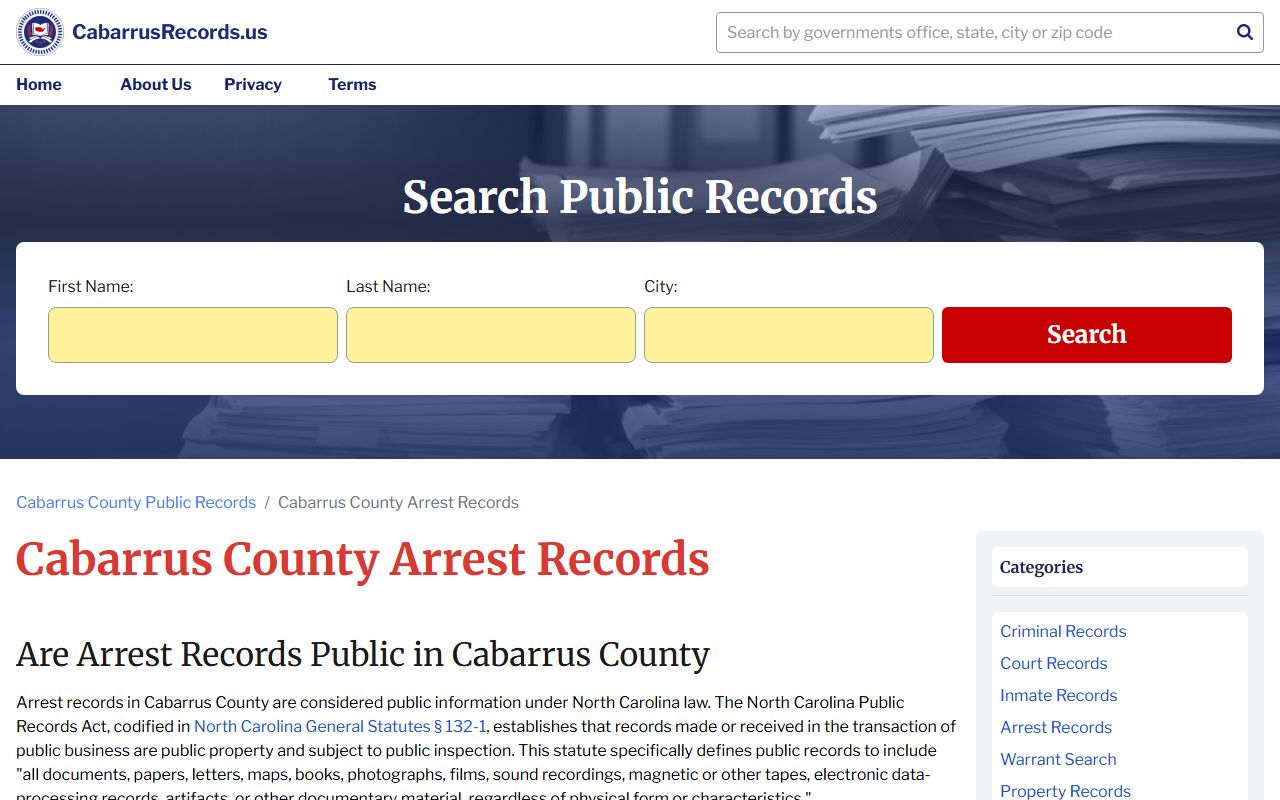 Cabarrus County arrest records police blotter access
