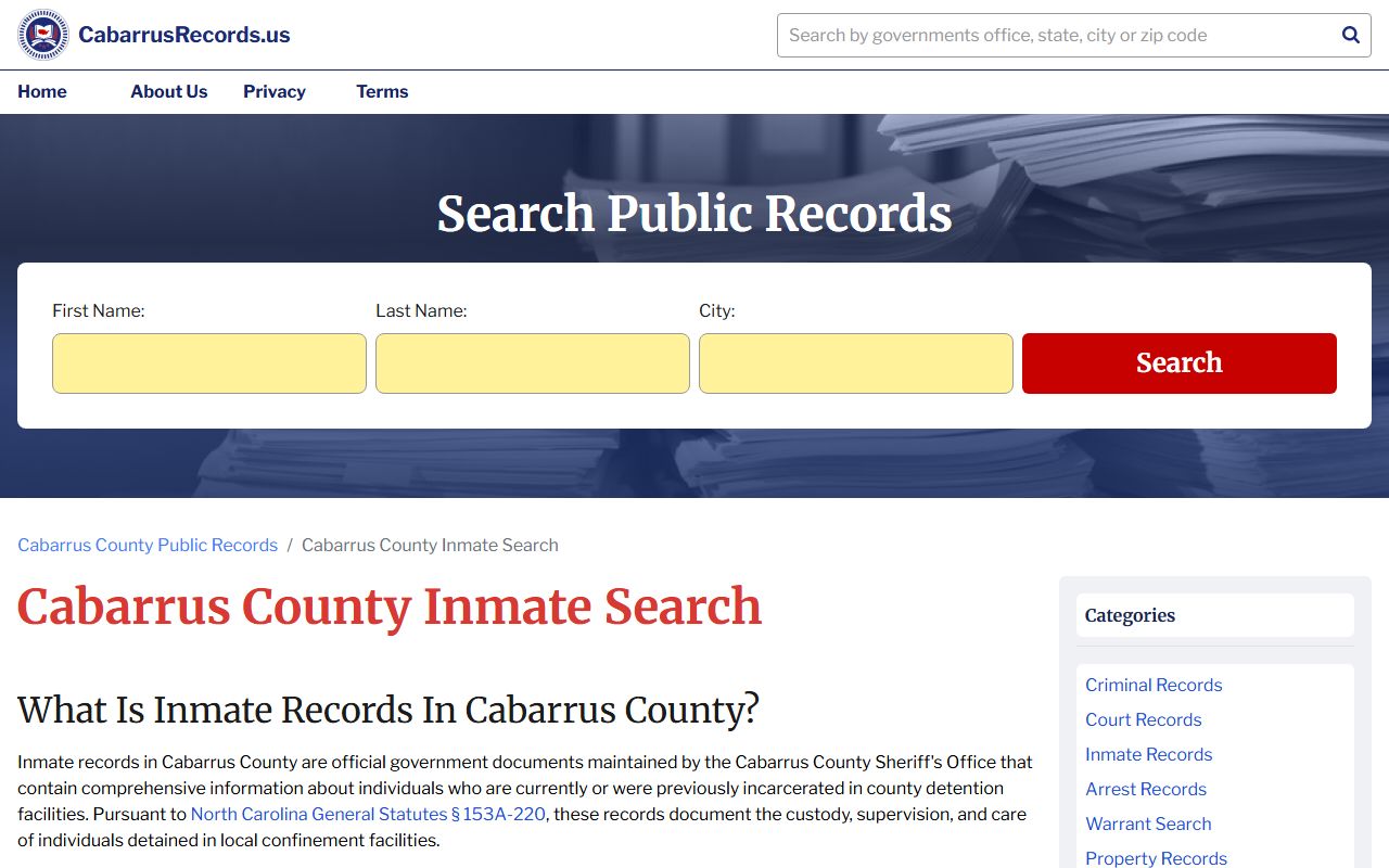 Cabarrus County inmate search police blotter portal