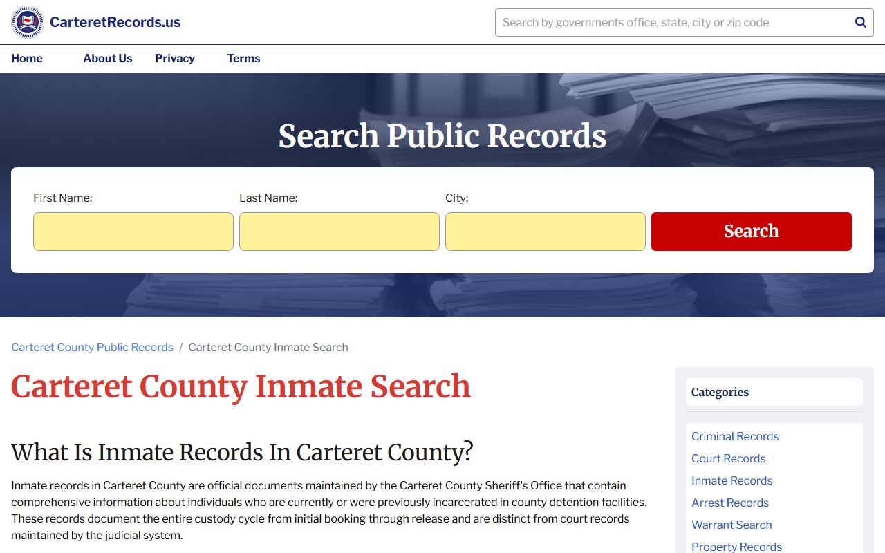 Carteret County inmate search police blotter portal