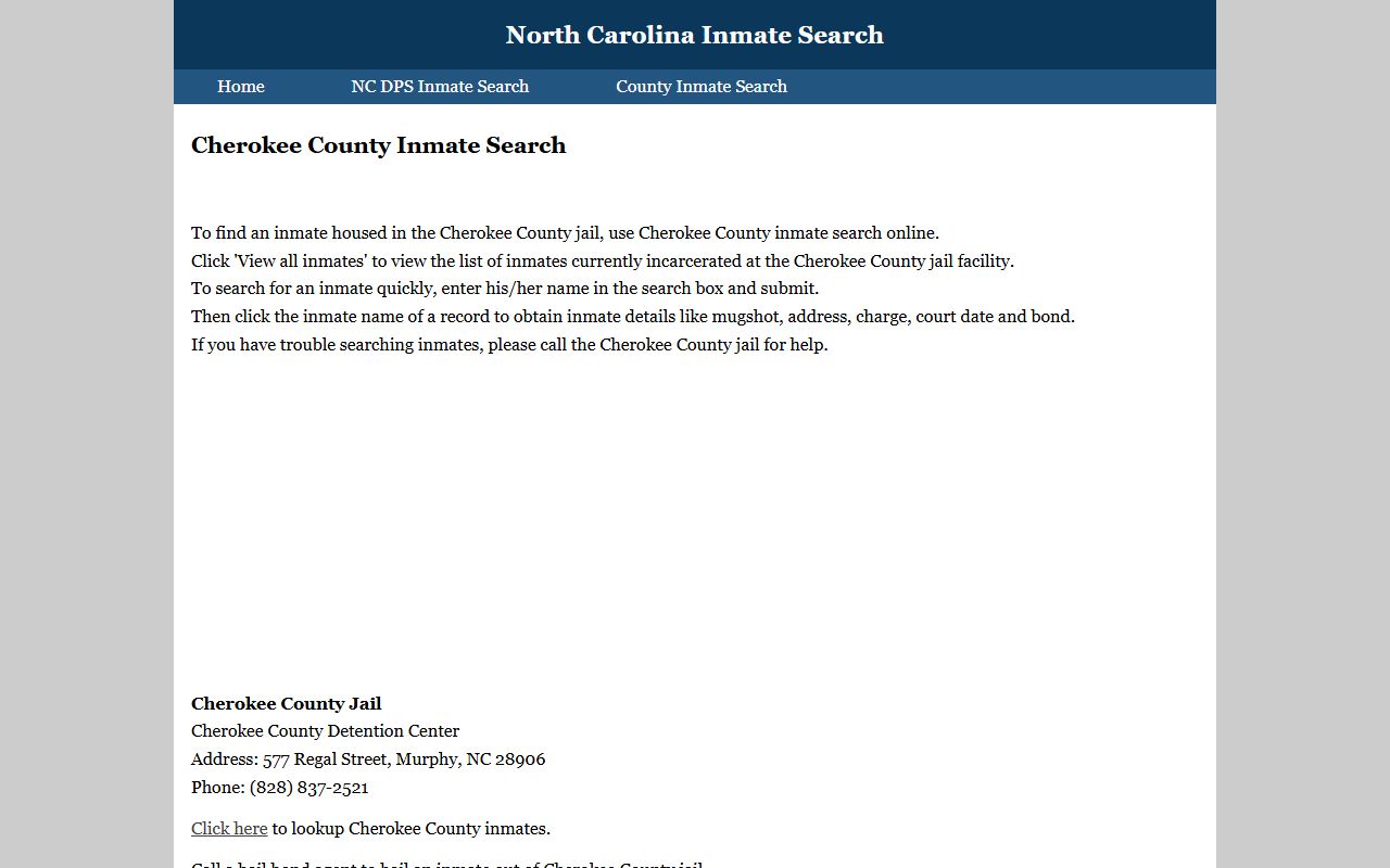 Cherokee County inmate search police blotter roster