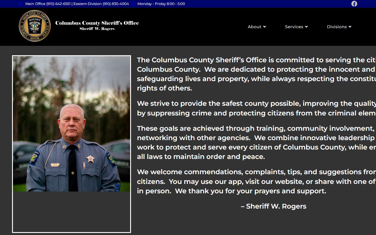 Columbus County Sheriff's Office police blotter website