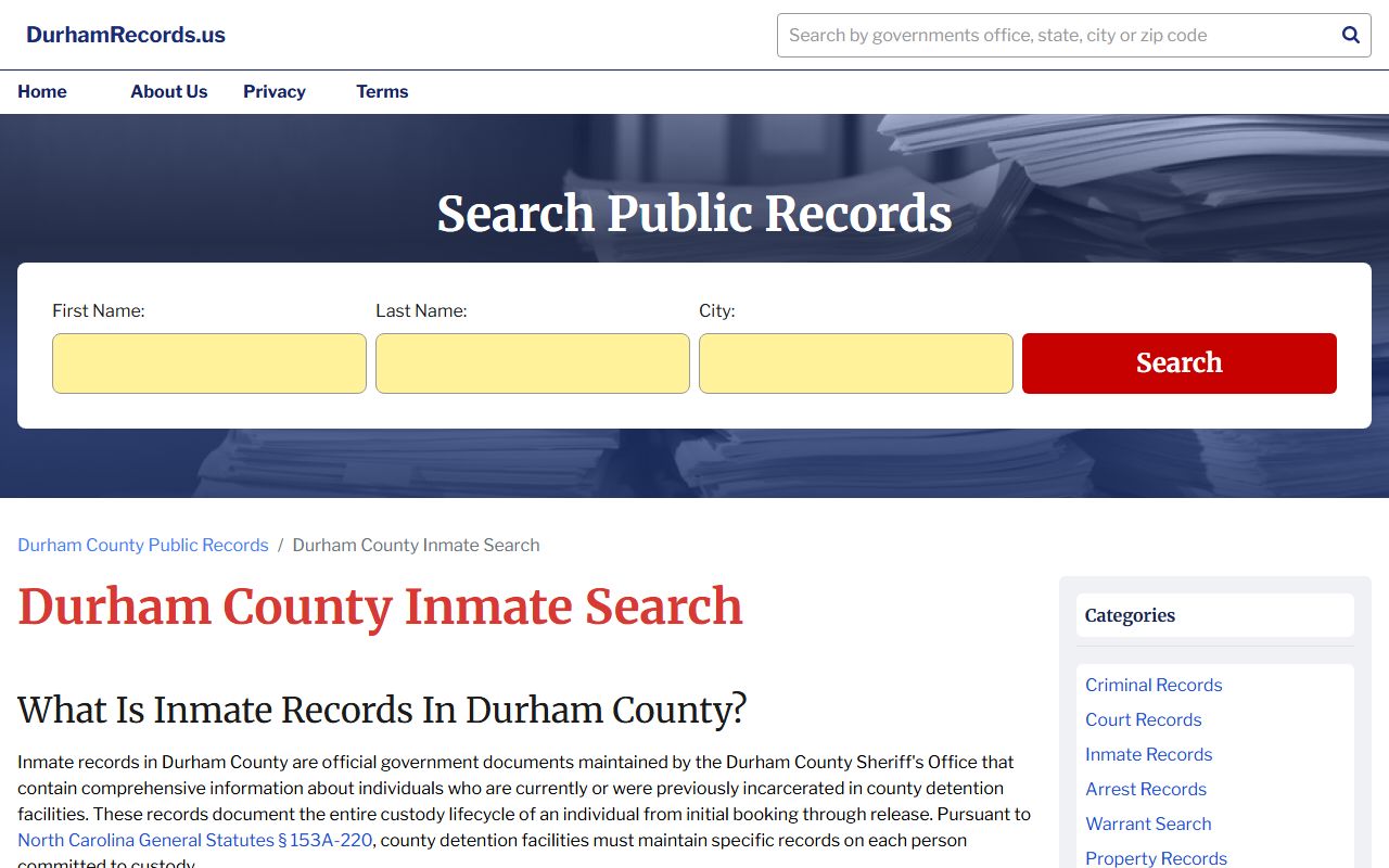 Durham County police blotter inmate search portal