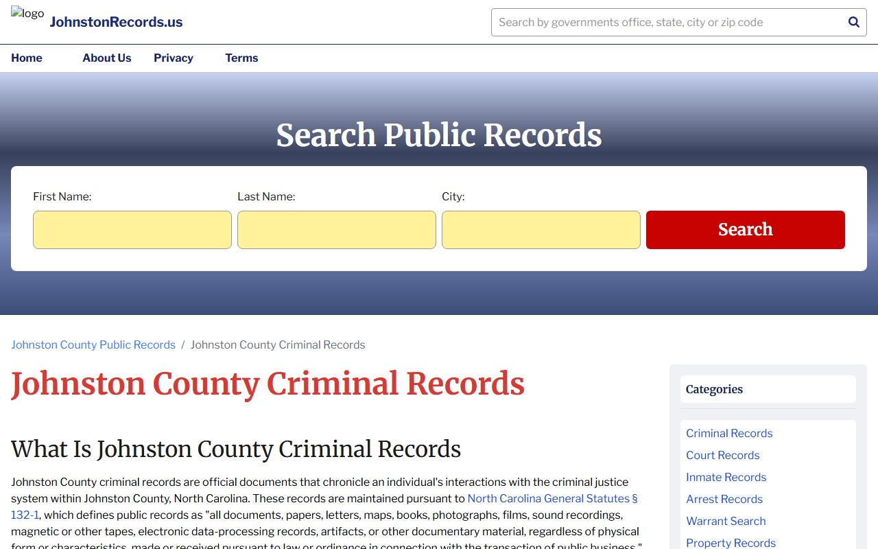 Johnston County police blotter criminal records search