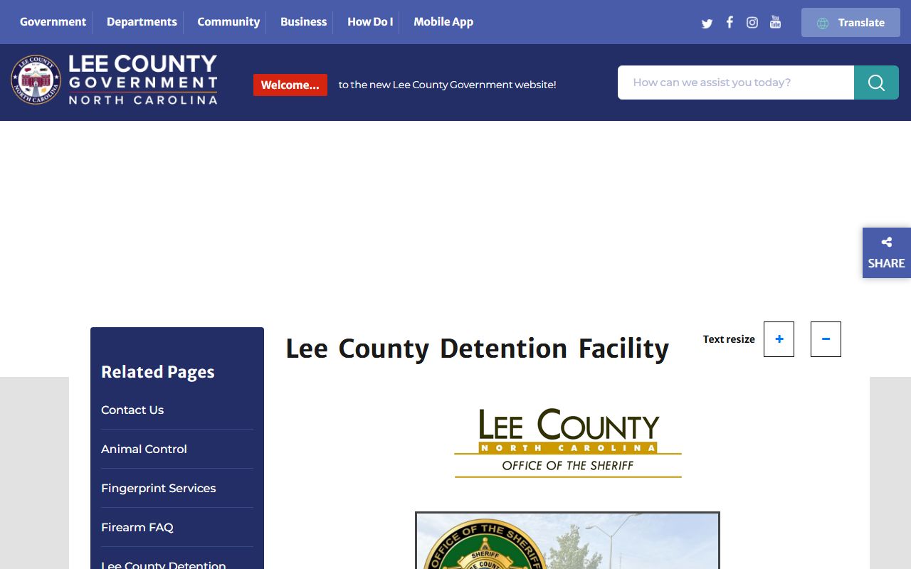 Lee County police blotter jail information page