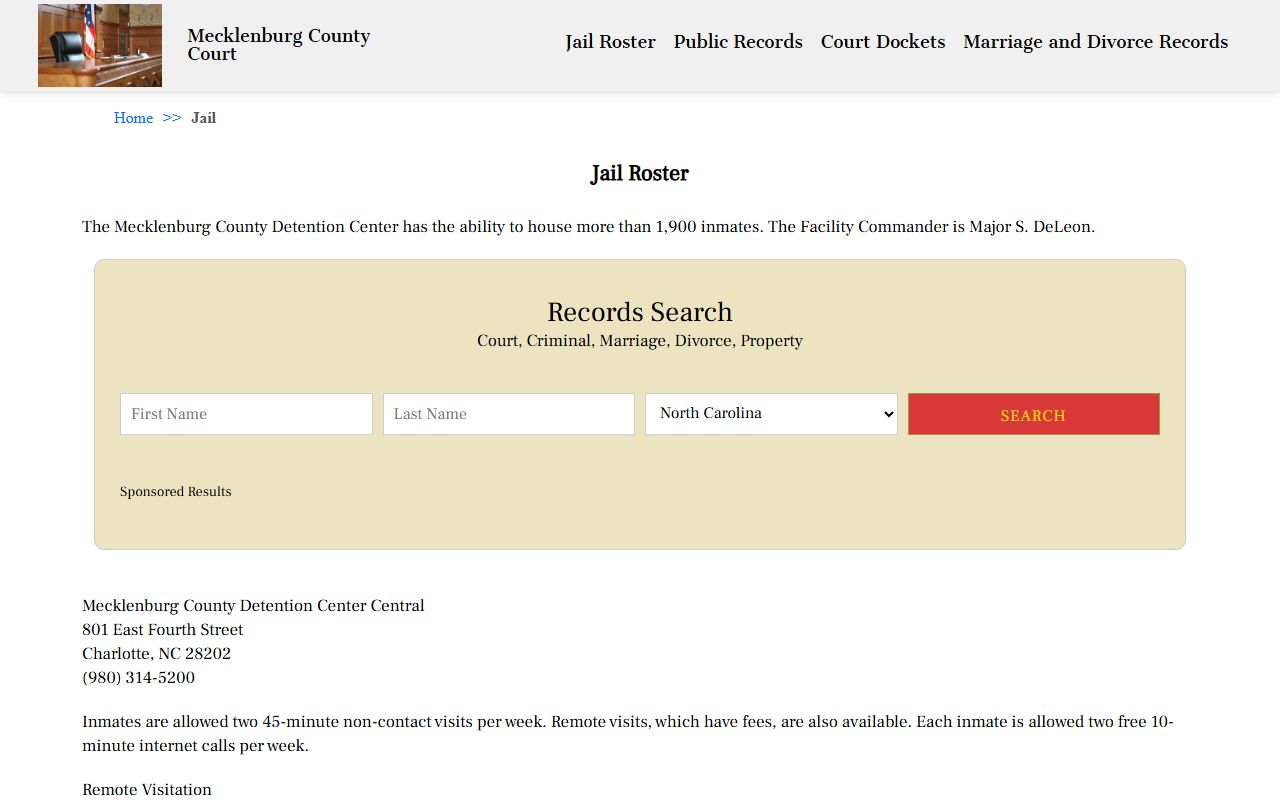 Mecklenburg County police blotter jail roster page