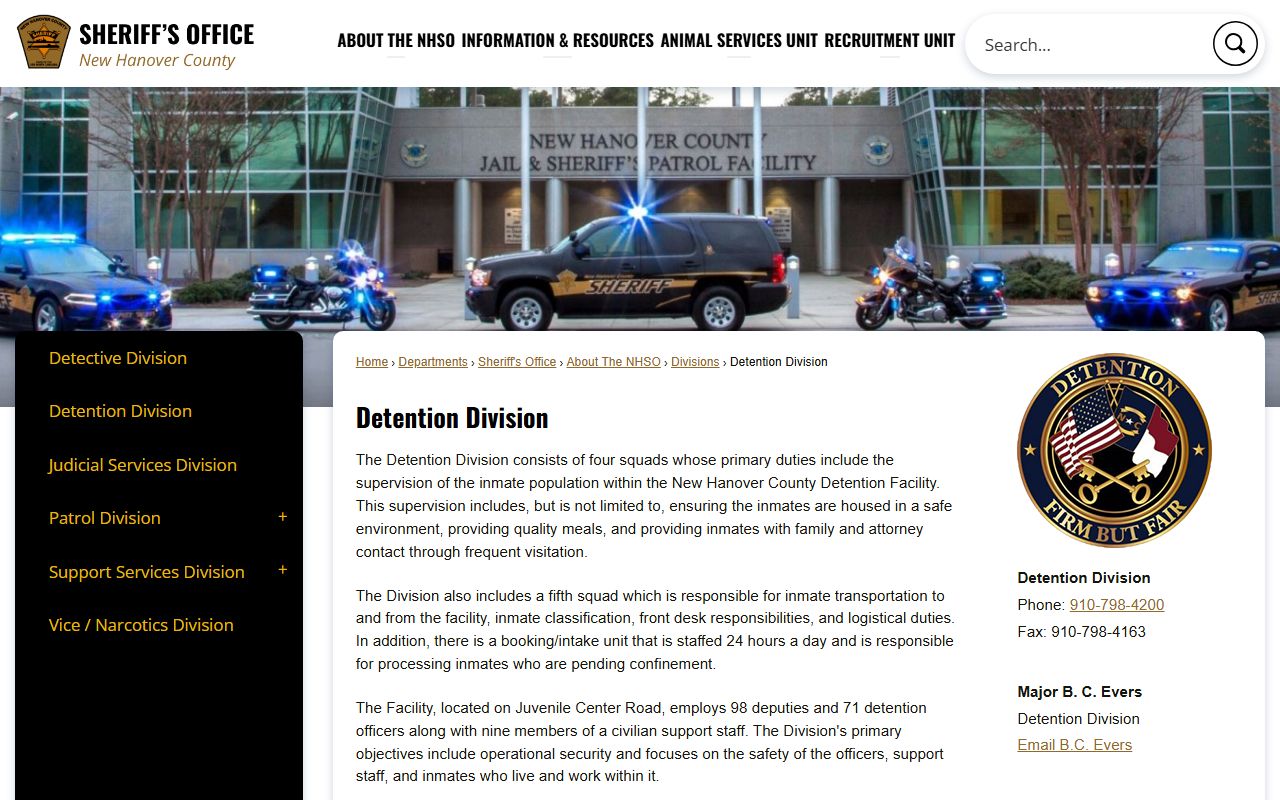 New Hanover County police blotter detention division page