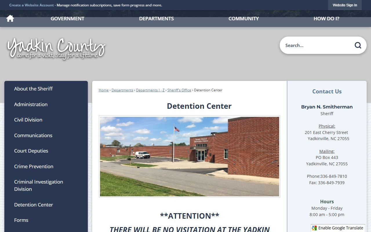 Yadkin County detention center police blotter